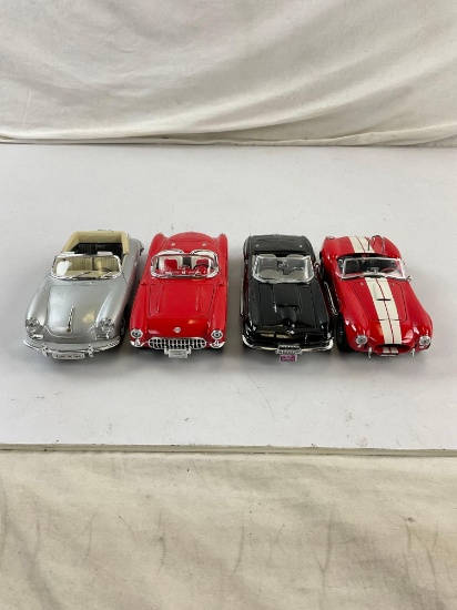 Collection of 4 Die Cast Metal Replica Convertible Cars in 1/24 scale incl. 57' Corvette, 67'