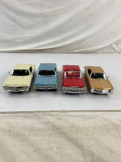 Collection of 4 Die Cast Metal Replica Muscle Cars in 1/24 Scale incl. 63' & 65' Chevy Impala..