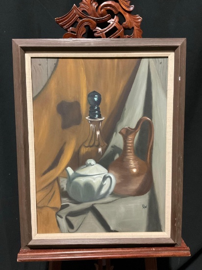 Vintage Framed Original Still Life Oil Painting, Signed by Artist P. A. W. See pics.