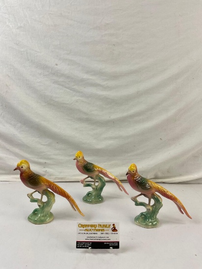 Trio of Brad Keeler Ceramic Male Golden Pheasant Figurines. No. 17B. See pics.