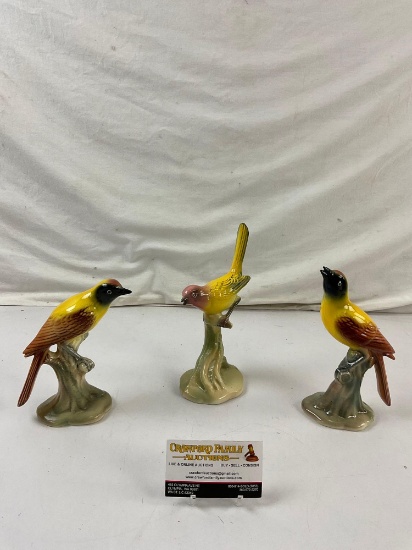 3 pcs Vintage Brad Keeler Brown & Yellow Perching Bird Ceramic Figurines. No. 18, 36, 40. See pics.