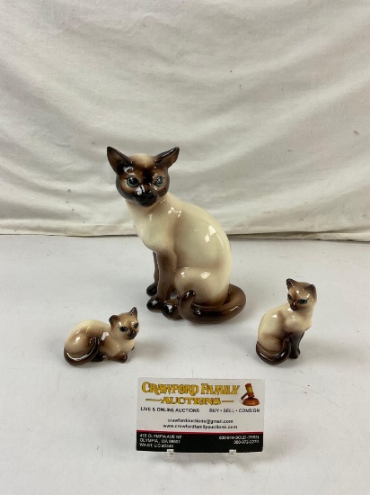 3 pcs Vintage Brad Keeler Ceramic Siamese Cat Figurine Assortment. No. 798 & 933. See pics.