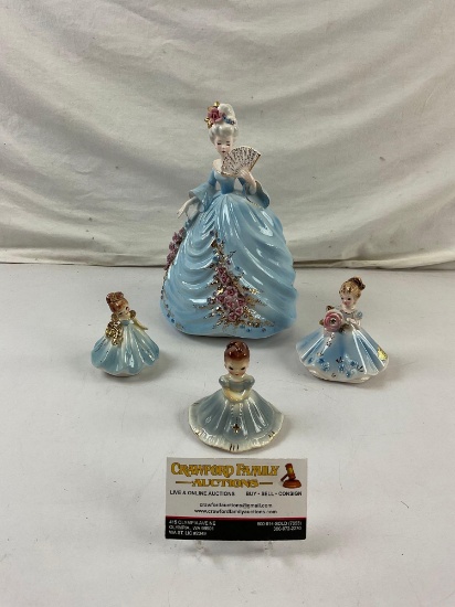 4 pcs Vintage Josef Originals Light Blue Ladies Ceramic Figurine Assortment. See pics.