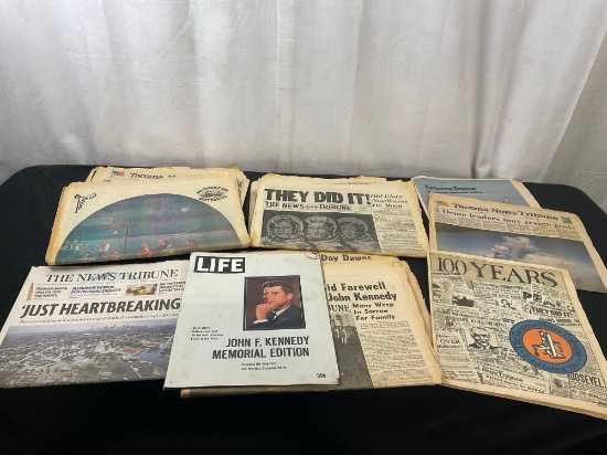 Several Vintage The Tacoma News Tribune Newspapers, JFK Assassination, Moon Landing and lots more