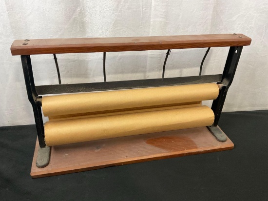 Antique Wood and Metal Paper Roll Rack, Butcher Store