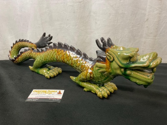 Lovely 21" Asian Green Ceramic Dragon Statue,+ INFO LOT - SEE DESC