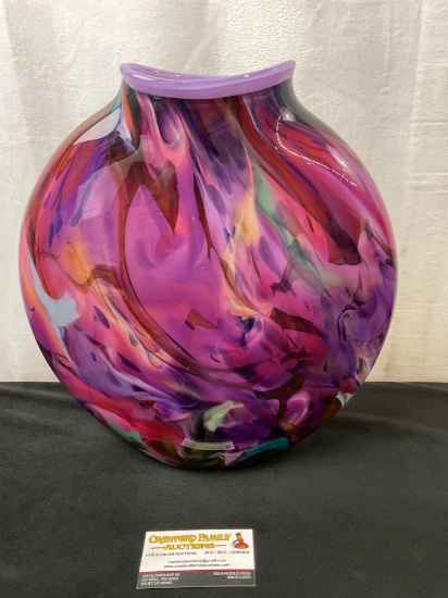 Beautiful Handblown Vase marked La Classeau 2015 titled Relic of the Earth, mainly Purple and Pink