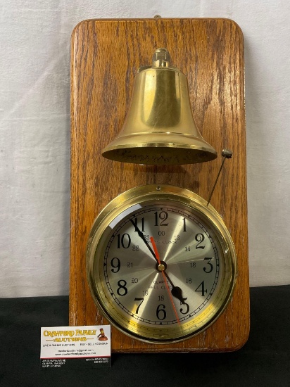 Vintage Ships Time Bell & Clock Brass & Oak