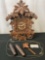 Black Forest Musical Carved Cuckoo Clock, w/ 2 Pinecone Weights
