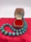 Lovely sterling silver turquoise or mixed stone (?) and lapis bead necklace - real stone!