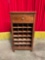 Vintage Mission Style Wooden Wine Cupboard w/ 32 Bottle Storage Compartments. As Is. See pics.