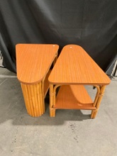 Pair of Mid Century Rattan 2-Tiered End Tables