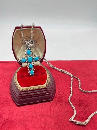 Lovely sterling silver neckalce with sterling and cabochon cross pendant - elegant silver work