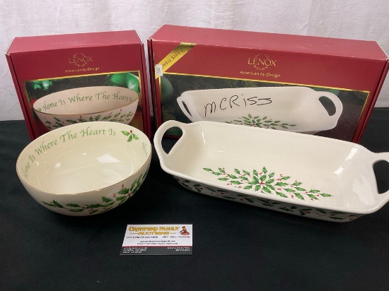 Pair of Lenox Holiday Pieces in original boxes, Home is Where the heart is Bowl, & Bread Basket 1...