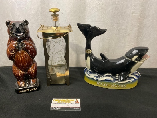 Three Unique Bottles, Washington Orca by Ezra Brooks, Lantern Style Music Box Tilso Japan &...