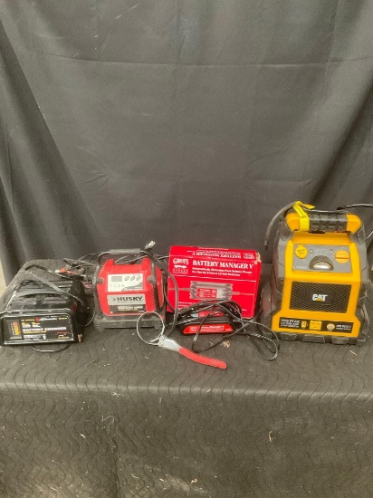 Set of 3 Battery Chargers Husky, Cat, & Schumacher & Groits Garage Battery Manager - See pics