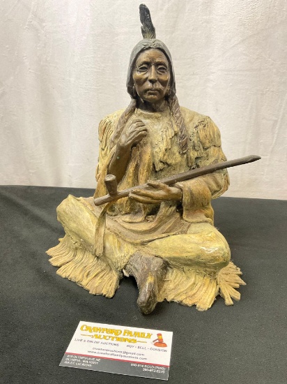 Old Warrior bronze statue signed by Marie Barbera, approx 12 inch tall