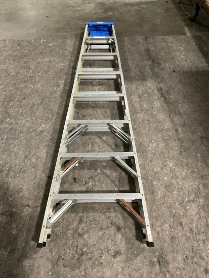 Metal Werner Brand 8ft A-frame Ladder w/ fold out painting shelf - Fair Condition