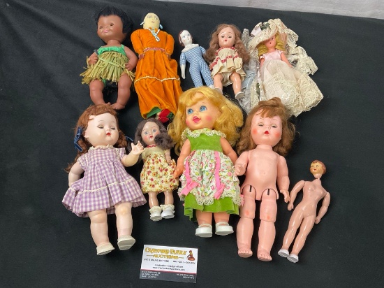 Set of 10 Vintage Dolls, 1967 Mattel Small Talk, a couple Story Book, Native Made Navajo Doll & m...
