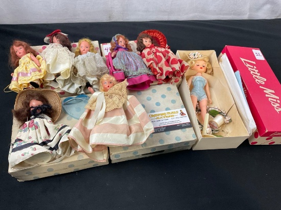 Set of 8 Vintage Dolls, mostly Story Book Dolls, with boxes, 1x Little Miss