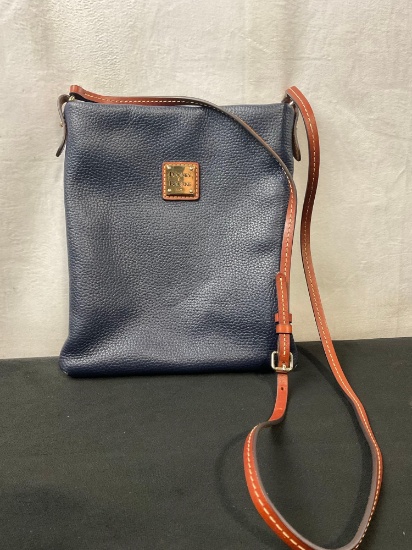 Dooney & Bourke Genuine Leather Purse, Blue Tinted Bag w/ Red cloth lining
