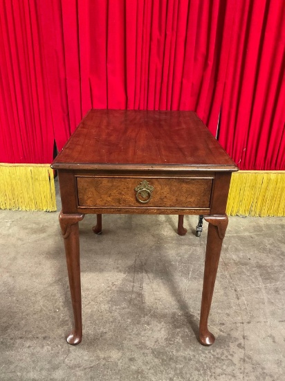 Vintage Wooden Side Table w/ Burl Wood Drawer. Stands 24" Tall. See pics.