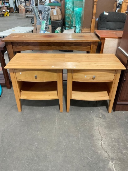 Matching Pair of Pine Night Stands/ End Tables w/ 2 Tiers & Steel Drawer Pulls - See pics