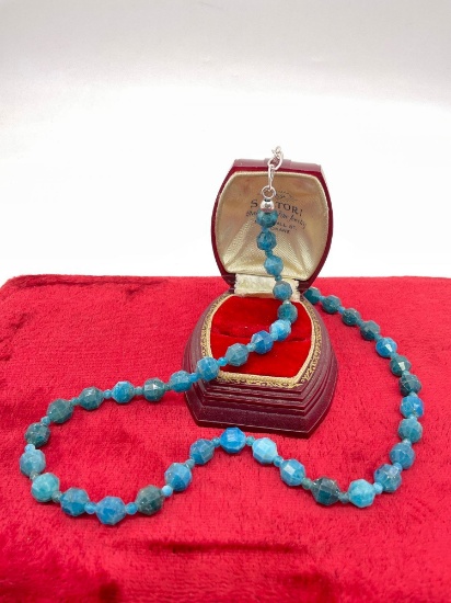 Rare sterling silver and gorgeous blue neon apatite neckalce with wonderful faceting on stones