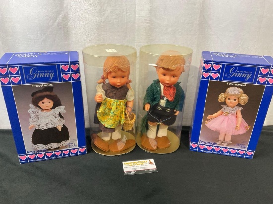 Set of vintage dolls, Pair of Hummel Vinyl Dolls & Pair of Ginny 8in Porcelain Dolls