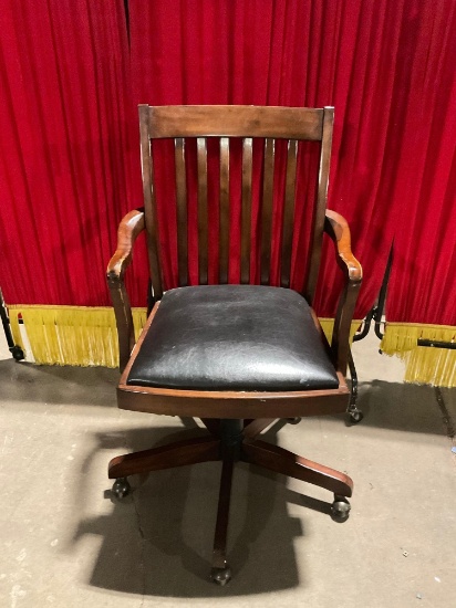 Vintage Mahogany Executive Slat Back Office Chair - Height Adjustable - See pics