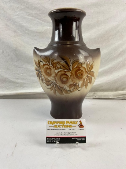 Vintage Brown Ceramic Urn w/ Painted Flowers. Made in Russia. See pics.