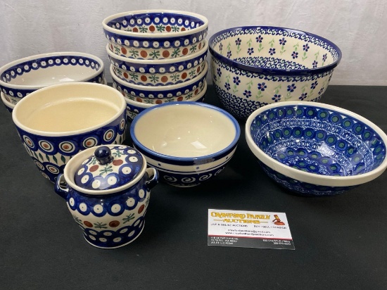 Lovely Vintage Polish Handpainted Glazed Porcelain Plates w/ a variety of patterns, 11 pcs