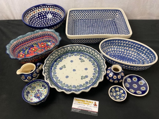 Lovely Vintage Polish Handpainted Glazed Porcelain Plates w/ a variety of patterns, 10 pcs