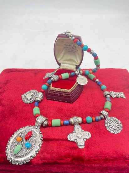 Stunning 81 gram like new sterling silver and semi-precious stone statement necklace, SW design