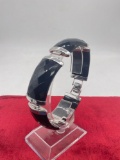 Lovely sterling silver and faceted Jet panel bracelet in good cond