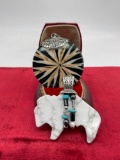 Sterling silver bone Indian design pendant & a Native American fetish bison pendant