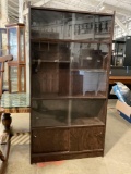 Mid Century Asian Style Mahogany Display Cabinet W/ Sliding Glass Doors - See pics