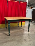 Vintage Wooden Dining Table w/ Concealed Folding Leaf & Green Legs. Stands 30