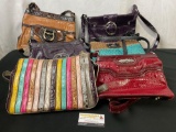 6 Leather Fashion Purses by Madi Claire, many colors, and textures