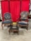 3 pcs Antique Wooden Furniture w/ Needlepoint Upholstery Assortment. 2 Chairs, Ottoman. See pics.