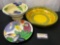 Trio of Handpainted Ceramic Dishware, Large serving bowl, tropical bird plate, Footed Dish w/ flo...