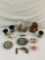 12 pcs Vintage Small Japanese Art Souvenir Assortment. Stoneware Dishes. Owl Thermometer. See pics.