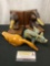 Pair of Brass Beaked Duck Bookends, Wood Carved Goose, & painted Pottery Pig w/ Wings