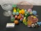Large Assortment of Glass & Painted Porcelain Eggs, Ornaments, Flowers, and depression glass tray