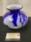 Cobalt Blue and White Handblown Glass Vase