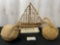 Seashell Boat Sailing Ship Figure & Pair of Nautical Monkeys Fist Knot Decorative Maritime Weights