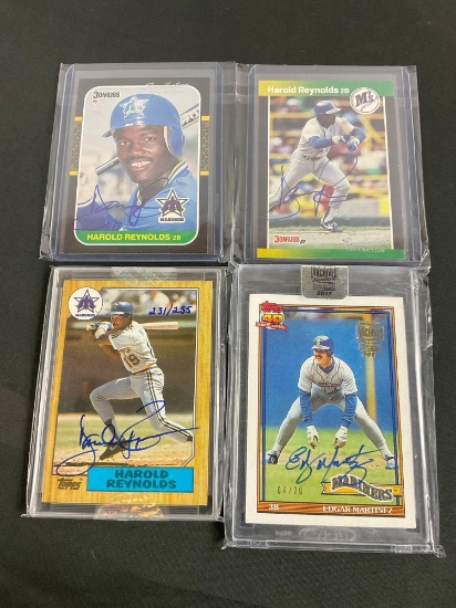 Collection of 4 Signed Baseball Cards incl. 3x Harold Reynolds & 1 Edgar Martinez - See pics