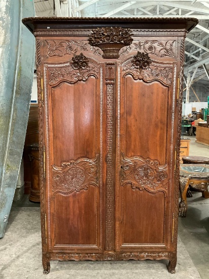 Antique 18th Century Louis XV French Provincial Style Ornately Carved Walnut Armoire. See pics.
