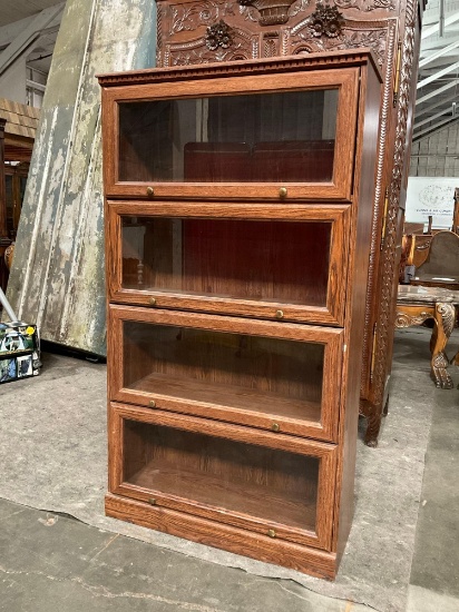 Vintage Wooden Barrister Bookcase w/ 4 Shelves & Folding Glass Fronts. Measures 34" x 61" See pics.