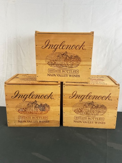 3 Inglenook Estate Bottled Napa Valley Wine Boxes with sliding wood top - See pics